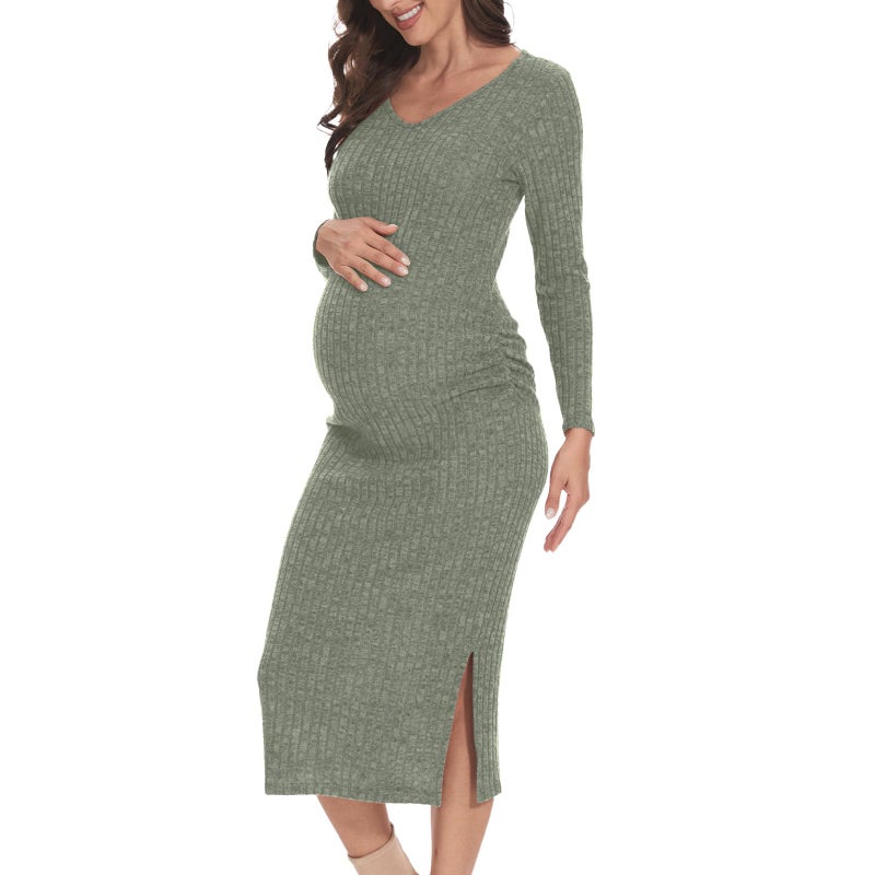 LAHILO Long Sleeve Maternity Sweater Dress for Fall Winter Baby Shower & Photoshoot - Women's Pregnancy Maternity Dresses - Image 1