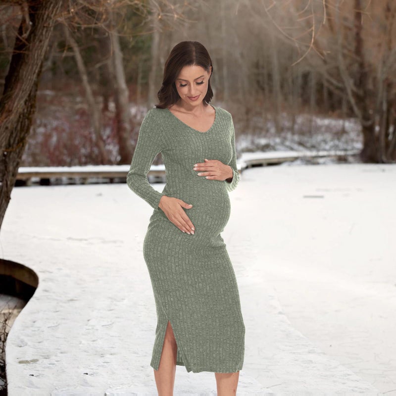 LAHILO Long Sleeve Maternity Sweater Dress for Fall Winter Baby Shower & Photoshoot - Women's Pregnancy Maternity Dresses - Image 5