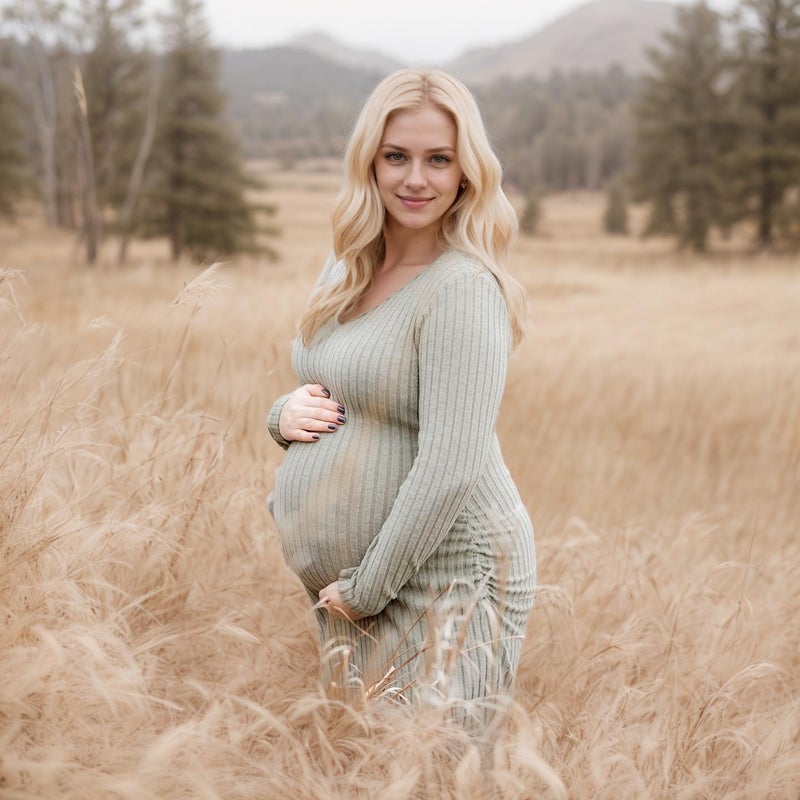 LAHILO Long Sleeve Maternity Sweater Dress for Fall Winter Baby Shower & Photoshoot - Women's Pregnancy Maternity Dresses - Image 3