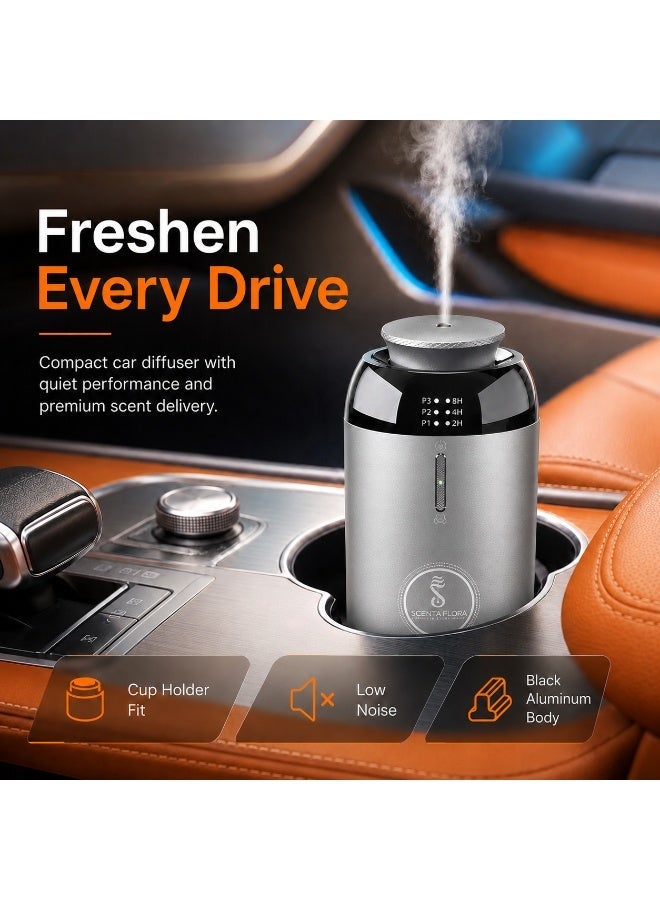سينتا فلورا جهاز تعطير السيارة SCENTA FLORA Scent Drive Pro – تصميم مانع للتسرب لرائحة تدوم طويلاً، يغطي مساحة تصل إلى 30 متراً مربعاً، هيكل أنيق من الألومنيوم وحجم مدمج، تحكم عبر الأزرار، سعة الزيت 10 مل (اللون: فضي). - Image 4