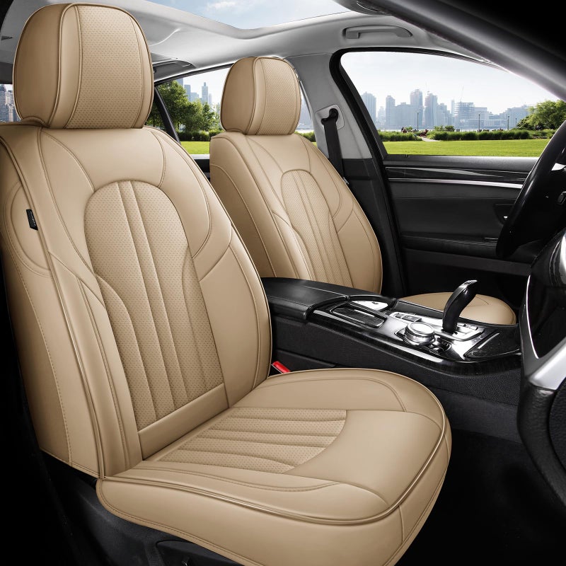 MINGBRON Car Seat Covers,Car Seat Protector Waterproof,Seat Covers Front, Car Seat Protectors,Automotive Seat Covers Fit for Most Cars Beige - Image 1
