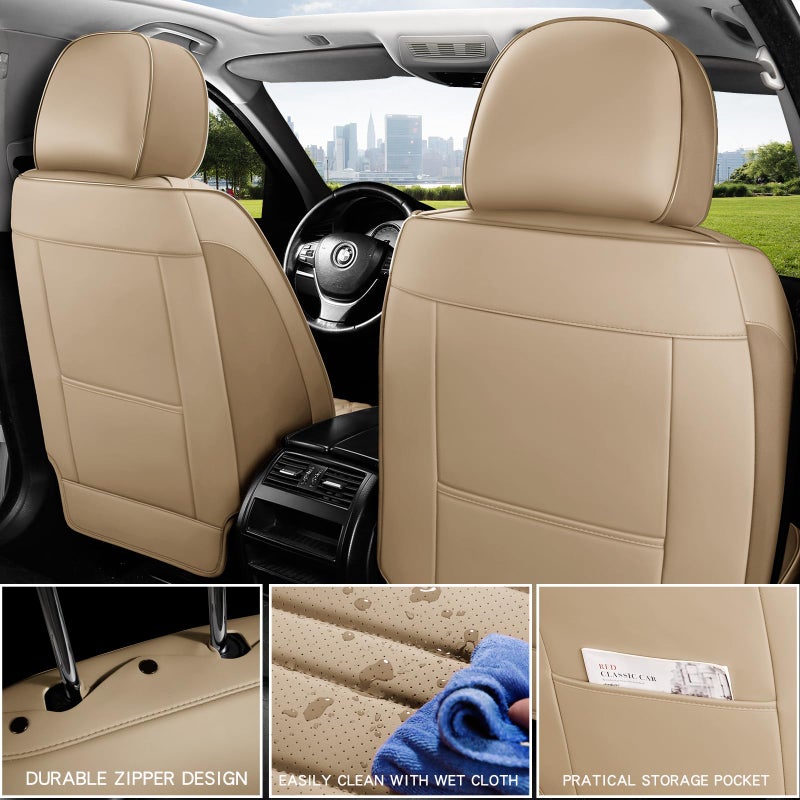 MINGBRON Car Seat Covers,Car Seat Protector Waterproof,Seat Covers Front, Car Seat Protectors,Automotive Seat Covers Fit for Most Cars Beige - Image 2