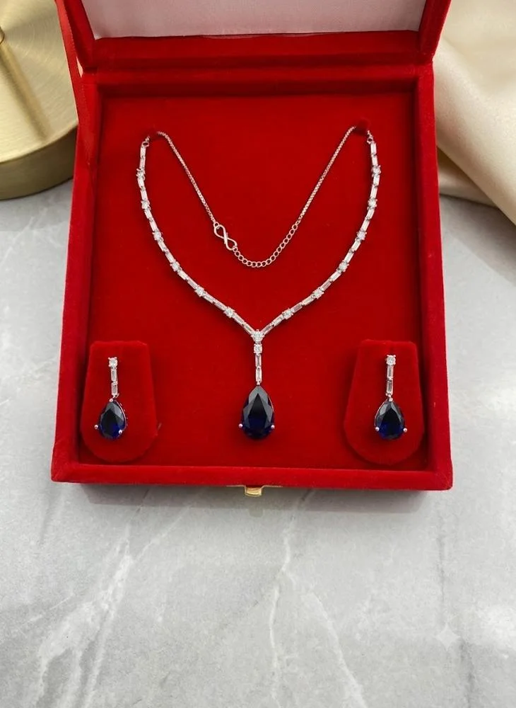 Viny Blue Elegant American Diamond & Sapphire Blue Imitation Necklace Set for Women - Perfect for Parties, Weddings, & Festivals (Diwali, Eid) for Women | Best Price UAE