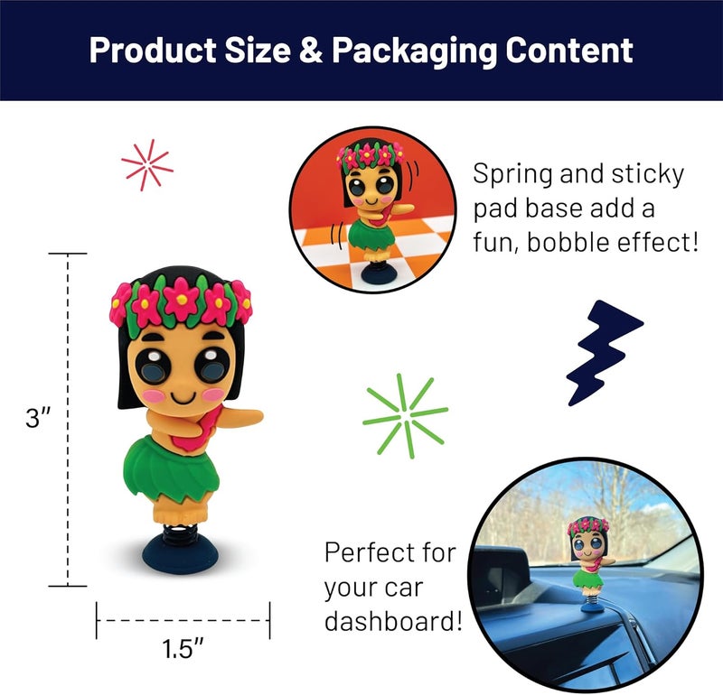 GOOFBALLS Hula Dancer Dashboard Dancer – Classic Hawaiian Bobblehead with Big Eyes & Grass Skirt – Fun Car Dashboard Toy – Soft Plastic with Sticky Pad – Quirky Gift for Drivers, Beach Lovers & Retro Car Fans - Image 2