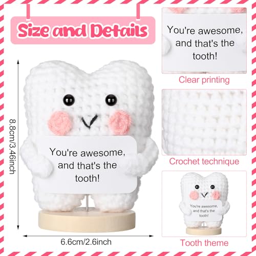 Simgoing Funny Positive Tooth Doll Dental Hygienist Gifts Small Cute Handmade Crochet Plush Doll with Card Dental Assistant Inspirational Gifts for Dentist Nurse Appreciation Office Desk Decor - Image 5
