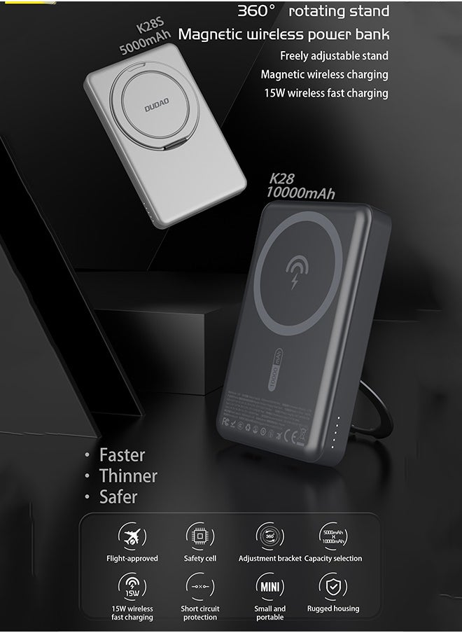 DUDAO 360° Rotating Magnetic Wireless Power Bank with Stand, 10000mAh Portable Charger, 15W Wireless Charging, 20W Type-C Output and 22.5W USB-A Output  - Image 2