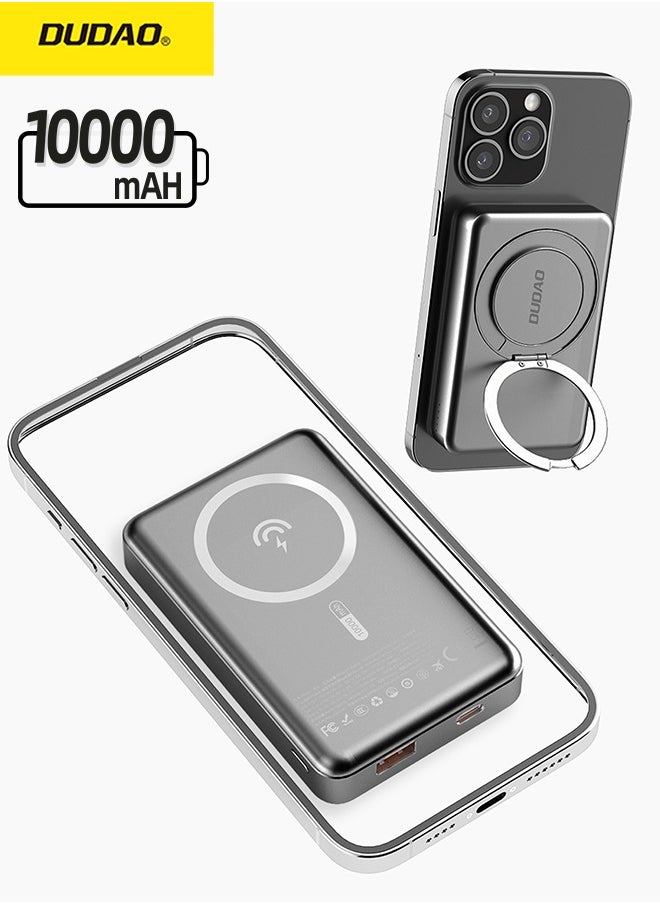 DUDAO 360° Rotating Magnetic Wireless Power Bank with Stand, 10000mAh Portable Charger, 15W Wireless Charging, 20W Type-C Output and 22.5W USB-A Output  - Image 1