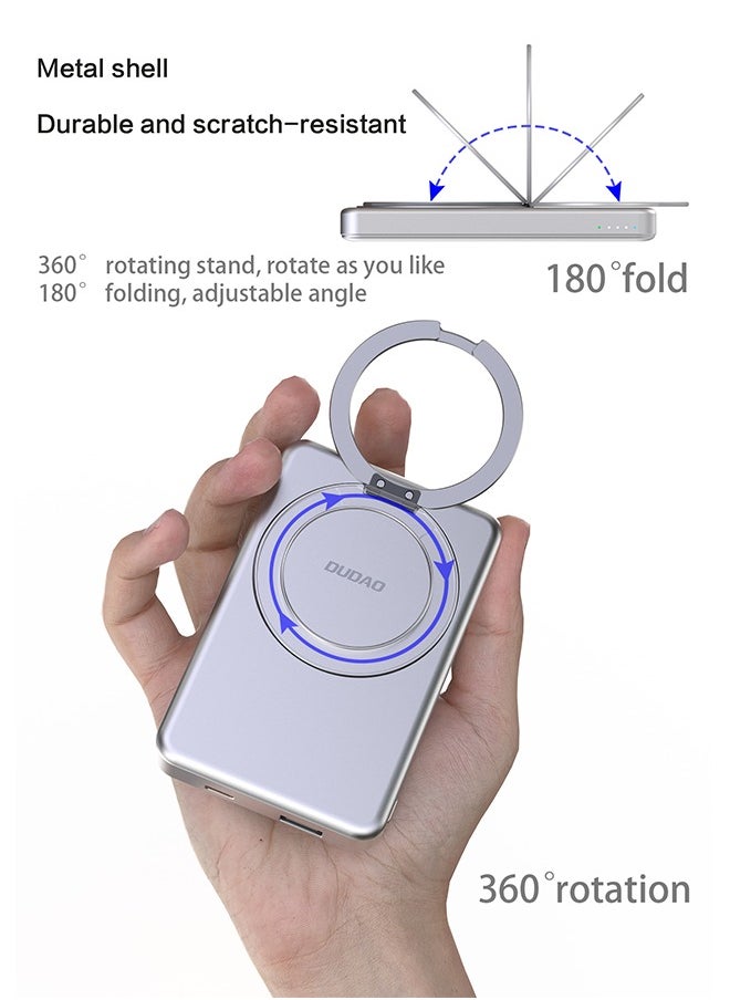 DUDAO - 360° Rotating Magnetic Wireless Power Bank with Stand, 10000mAh Portable Charger, 15W Wireless Charging, 20W Type-C Output and 22.5W USB-A Output - Image 1