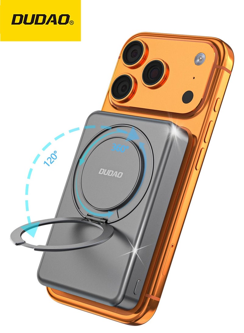 DUDAO 360° Rotating Magnetic Wireless Power Bank with Stand, 10000mAh Portable Charger, 15W Wireless Charging, 20W Type-C Output and 22.5W USB-A Output - Image 1