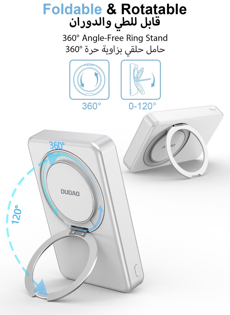 DUDAO 360° Rotating Magnetic Wireless Power Bank with Stand, 10000mAh Portable Charger, 15W Wireless Charging, 20W Type-C Output and 22.5W USB-A Output - Image 3