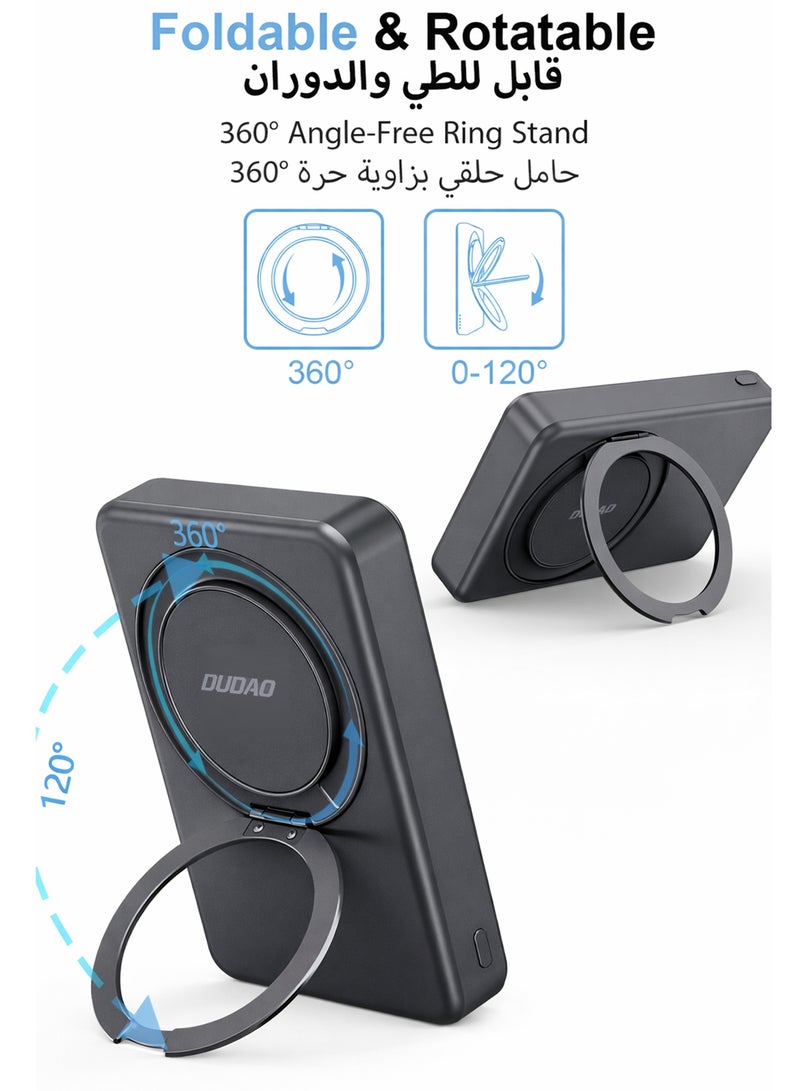 دوداو بنك طاقة لاسلكي مغناطيسي دوار 360 درجة K28 بسعة 10000 مللي أمبير، مزود بمنفذ USB-C بقوة 20 واط وشحن سريع بقوة 22.5 واط، شاحن محمول متوافق مع MagSafe لأجهزة iPhone 17/16/15/14/13 - مناسب للسفر والأنشطة الخارجية - Image 3