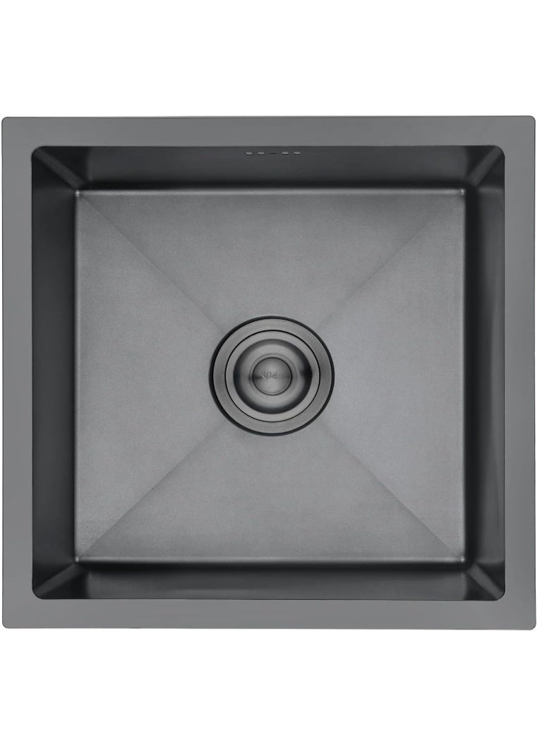 المفتاحة حوض مطبخ عصري من الجرانيت الأسود - حوض غسيل فردي مثبت أسفل الحوض مع حوض عميق، مقاوم للخدش والبقع، تصميم يقلل الضوضاء، مادة مركبة متينة للاستخدام المنزلي والتجاري - Image 1