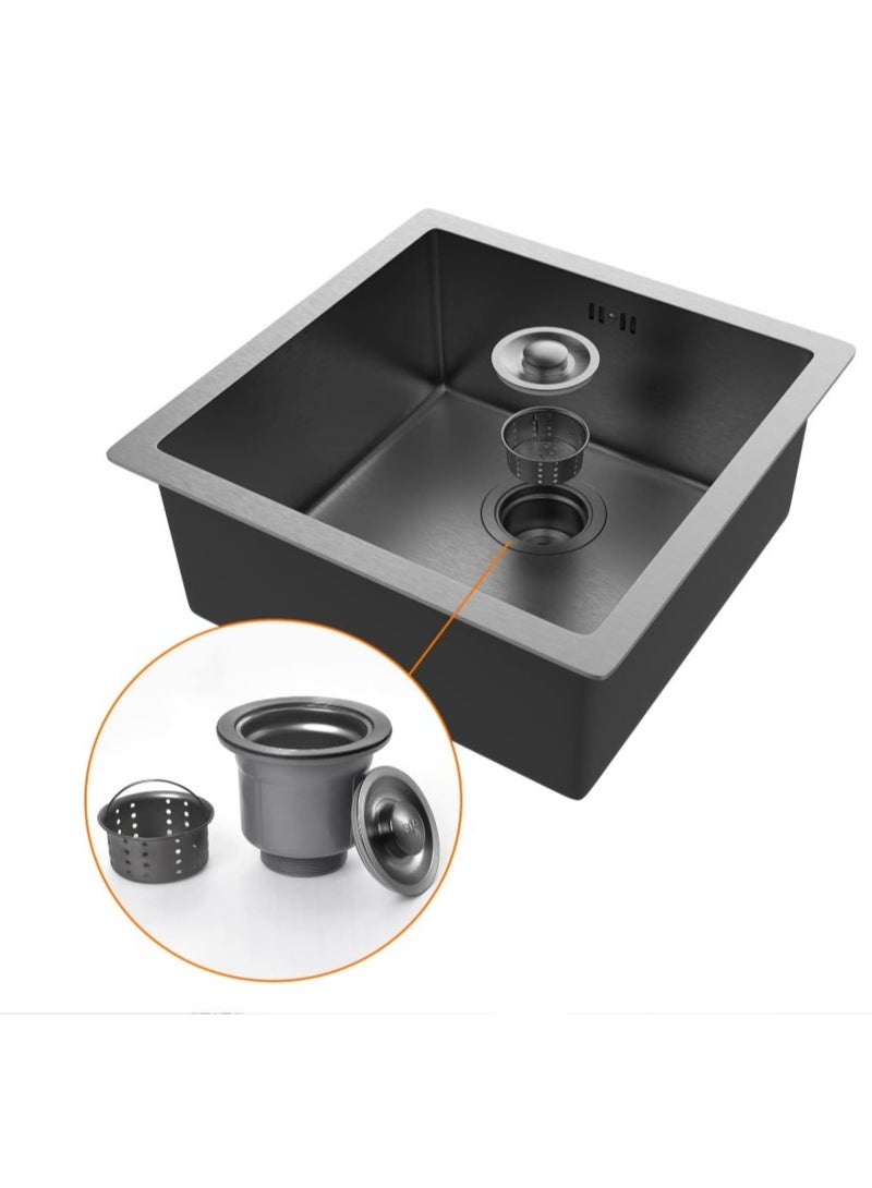 المفتاحة حوض مطبخ عصري من الجرانيت الأسود - حوض غسيل فردي مثبت أسفل الحوض مع حوض عميق، مقاوم للخدش والبقع، تصميم يقلل الضوضاء، مادة مركبة متينة للاستخدام المنزلي والتجاري - Image 2