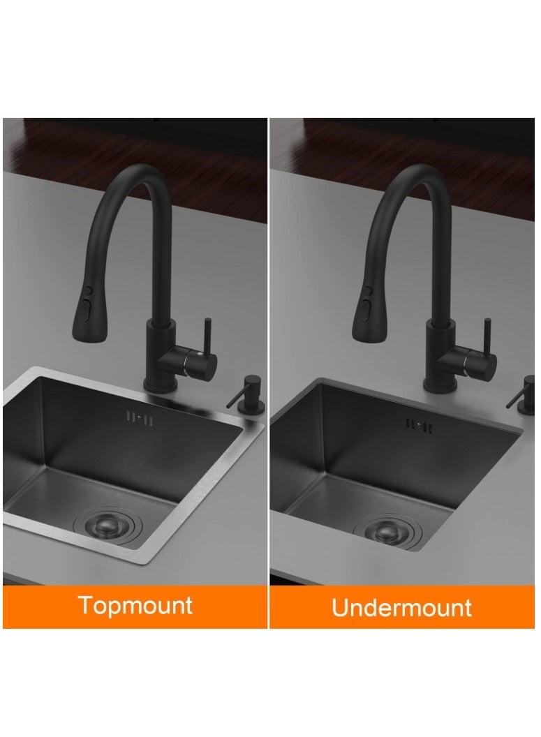 المفتاحة حوض مطبخ عصري من الجرانيت الأسود - حوض غسيل فردي مثبت أسفل الحوض مع حوض عميق، مقاوم للخدش والبقع، تصميم يقلل الضوضاء، مادة مركبة متينة للاستخدام المنزلي والتجاري - Image 3
