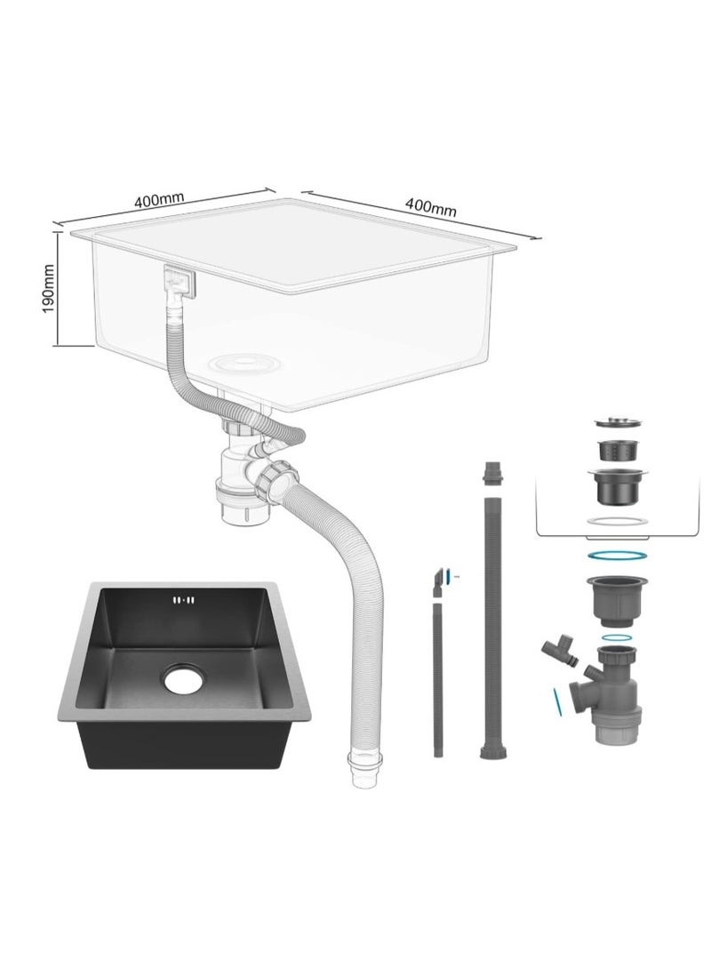 المفتاحة حوض مطبخ عصري من الجرانيت الأسود - حوض غسيل فردي مثبت أسفل الحوض مع حوض عميق، مقاوم للخدش والبقع، تصميم يقلل الضوضاء، مادة مركبة متينة للاستخدام المنزلي والتجاري - Image 4