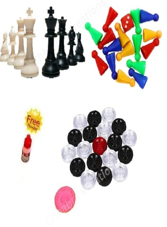 AOKO Ludo, Chess Goti with Dice, Acrylic Carrom Coin with Striker and Powder - Image 2