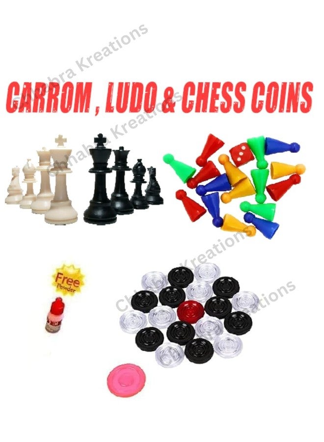 AOKO Ludo, Chess Goti with Dice, Acrylic Carrom Coin with Striker and Powder - Image 5