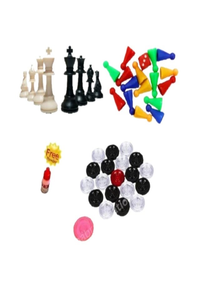 AOKO Ludo, Chess Goti with Dice, Acrylic Carrom Coin with Striker and Powder - Image 1