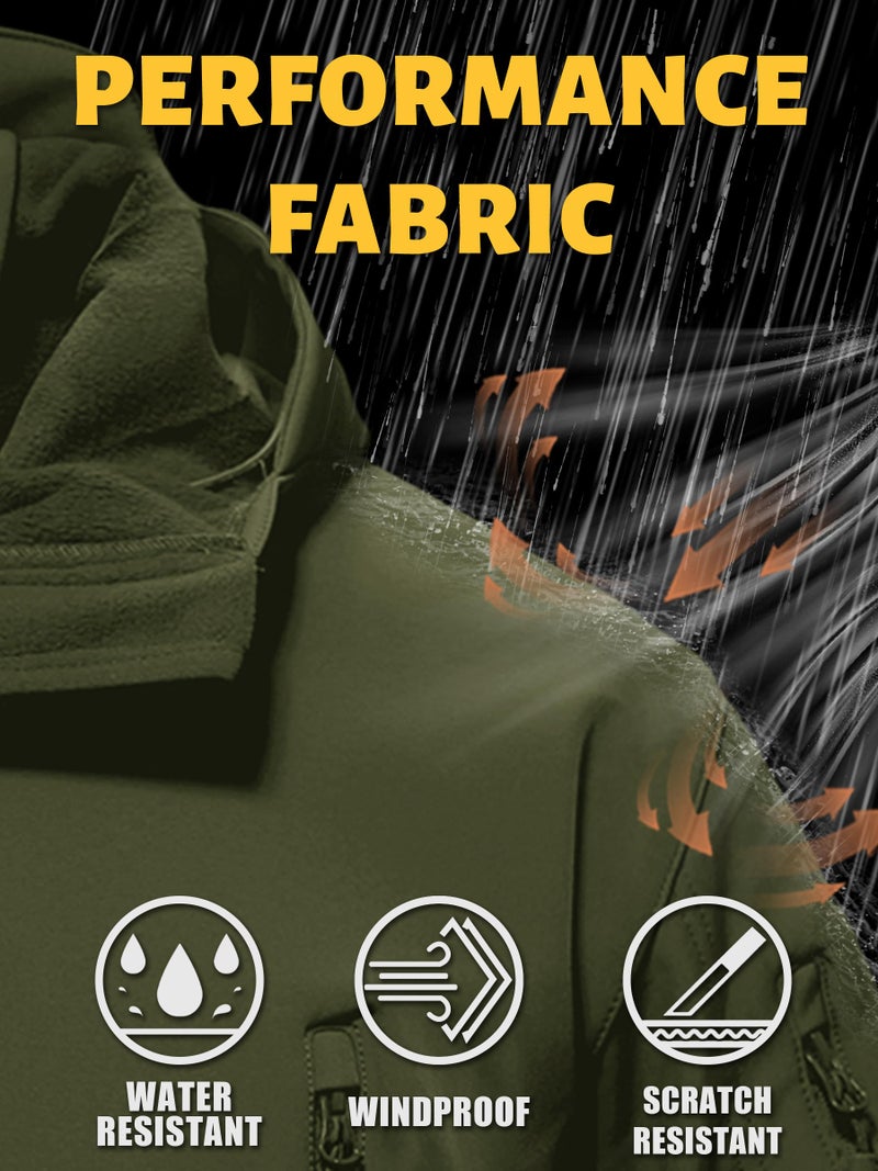 TACVASEN Men Winter Windproof Snowboard Softshell Parka Jacket Tactical Hoodie Fleece Hunting Pockets Ski Coats Hunting Army Green L - Image 2