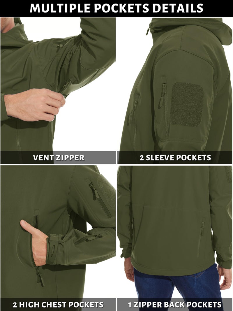TACVASEN Men Winter Windproof Snowboard Softshell Parka Jacket Tactical Hoodie Fleece Hunting Pockets Ski Coats Hunting Army Green L - Image 4