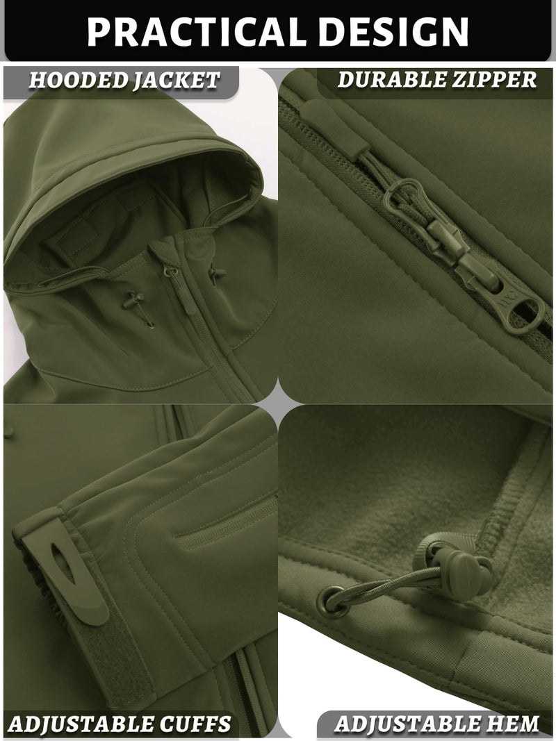 TACVASEN Men Winter Windproof Snowboard Softshell Parka Jacket Tactical Hoodie Fleece Hunting Pockets Ski Coats Hunting Army Green L - Image 5