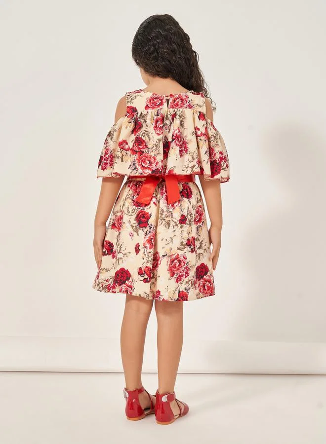 Styli Floral Cold Shoulder Dress