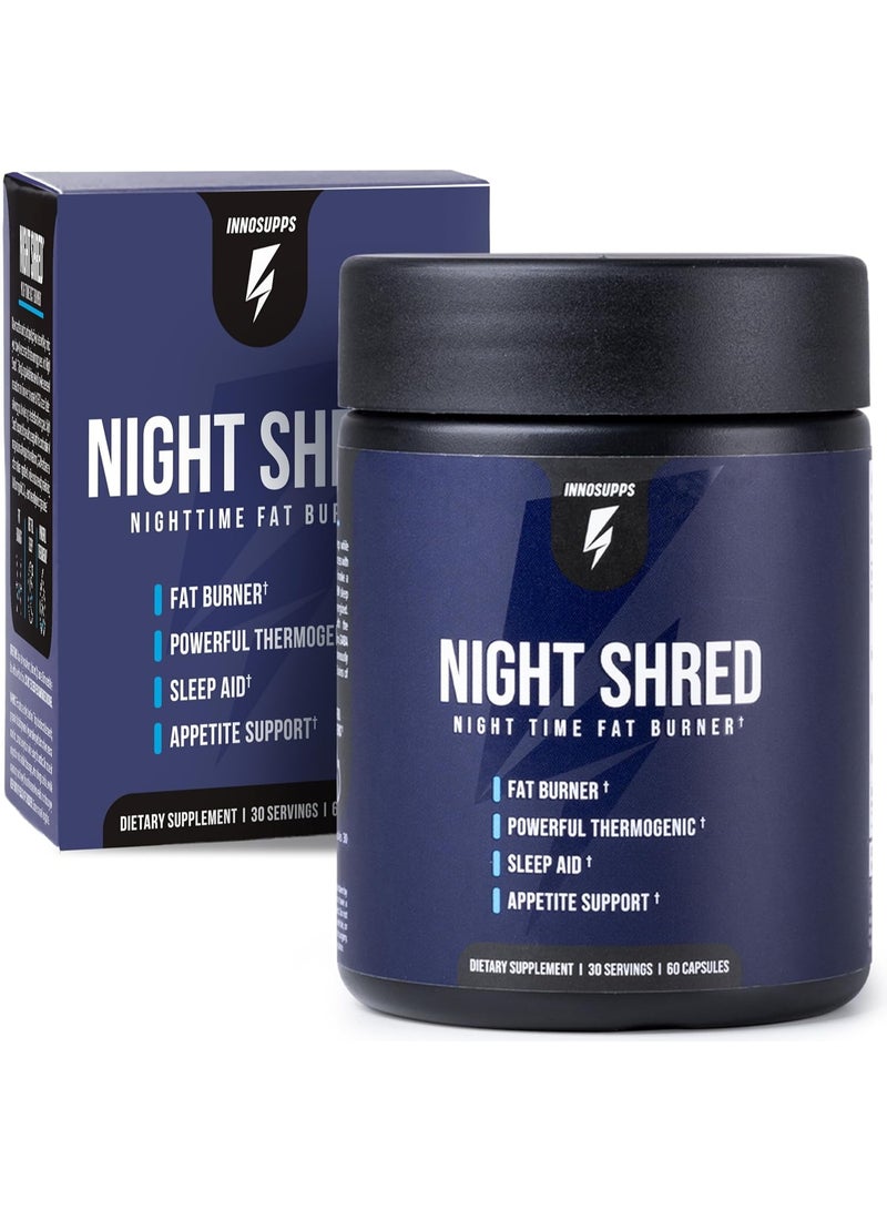 InnoSupps Inno Supps Night Shred - Night Time Fat Burner and Natural Sleep Support - Appee Suppressant and Weight Loss Support (60 Vegetarian Capsules)