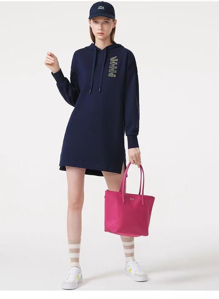 لاكوست مفهوم لاكوست للمرأة L12.12 الموضة متعددة الاستعابات كبيرة السحاب حقيبة اليد حقيبة الكتف حقيبة الكتف متوسطة داكنة اللون الوردي - Image 2