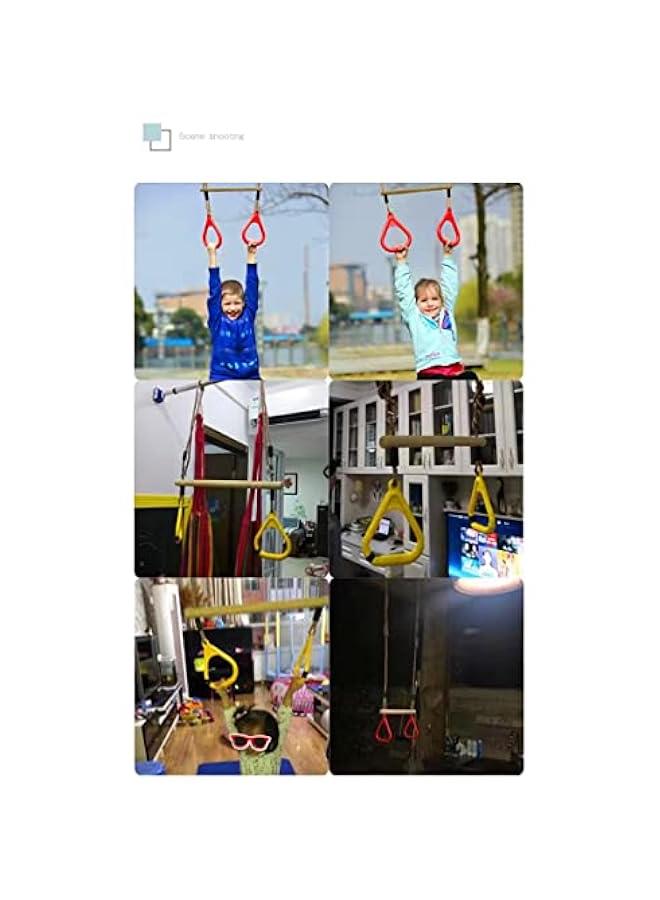 Wooden Trapeze with Plastic Gym Rings - Outdoor N Indoor Playground 2 in 1 Swing Set Accessories for Kids (Green).  - Image 5