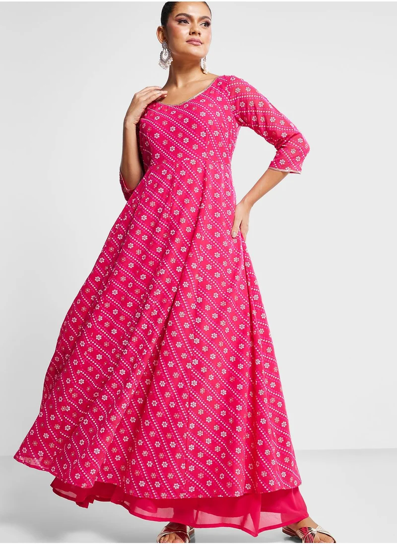 indya Bandhani Print Anarkali Kurti