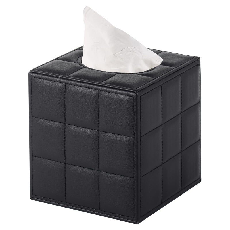 Tissue Box Cover Square,Modern Leather Tissue Holder Rectangular Napkin Facial Paper Dispenser Organizer Bottom with Magnet Reinforcement for Home/Hotel/Restaurant/Office/car/Living Room(Black) - Image 1