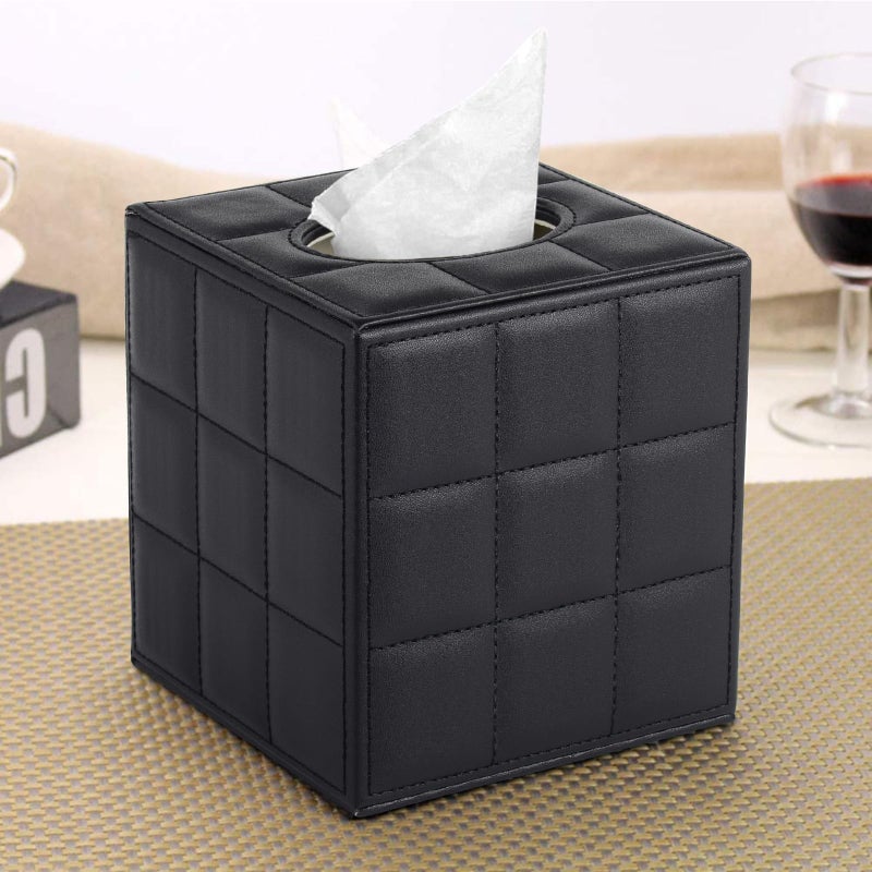 Tissue Box Cover Square,Modern Leather Tissue Holder Rectangular Napkin Facial Paper Dispenser Organizer Bottom with Magnet Reinforcement for Home/Hotel/Restaurant/Office/car/Living Room(Black) - Image 2