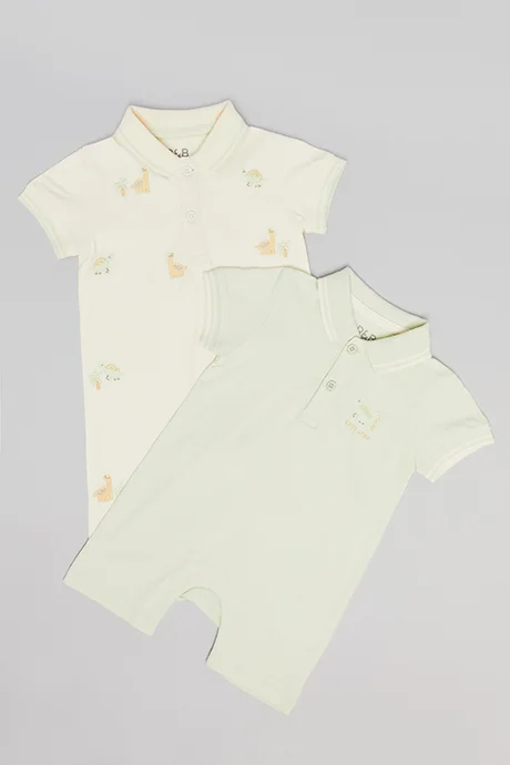 R&B 2 Pack Embroidered Collared Bodysuits with Short Sleeves
