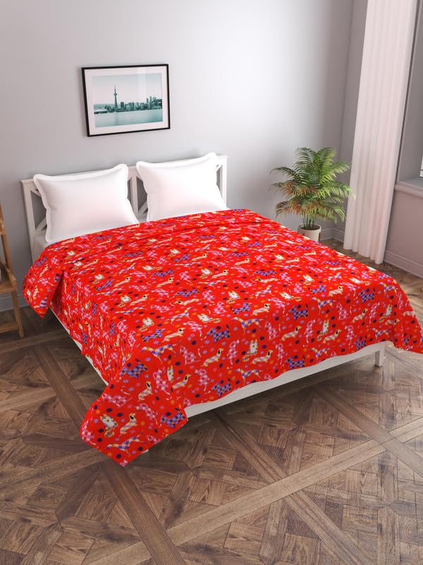 MORADO 190 GSM Flannel Super Soft Warm Double Bed Quilt CoverDuvet CoverRajai CoverBlanket Cover for Winters with Zipper 90x100 Inches Red - Image 1