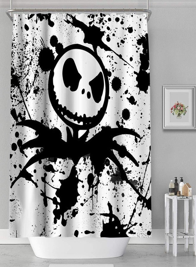 BBSET Skull Halloween Shower Curtain Nightmare Before Christmas Fabric Shower Curtain Sets Bathroom Decor with Hooks Waterproof Washable 71 x 71 inches Black White - Image 2