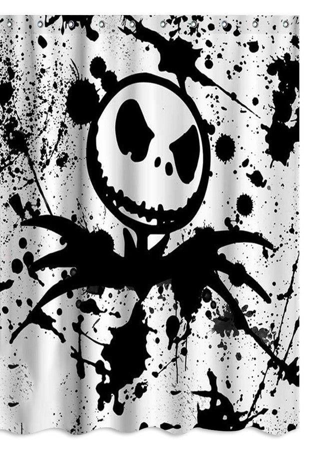 BBSET Skull Halloween Shower Curtain Nightmare Before Christmas Fabric Shower Curtain Sets Bathroom Decor with Hooks Waterproof Washable 71 x 71 inches Black White - Image 1
