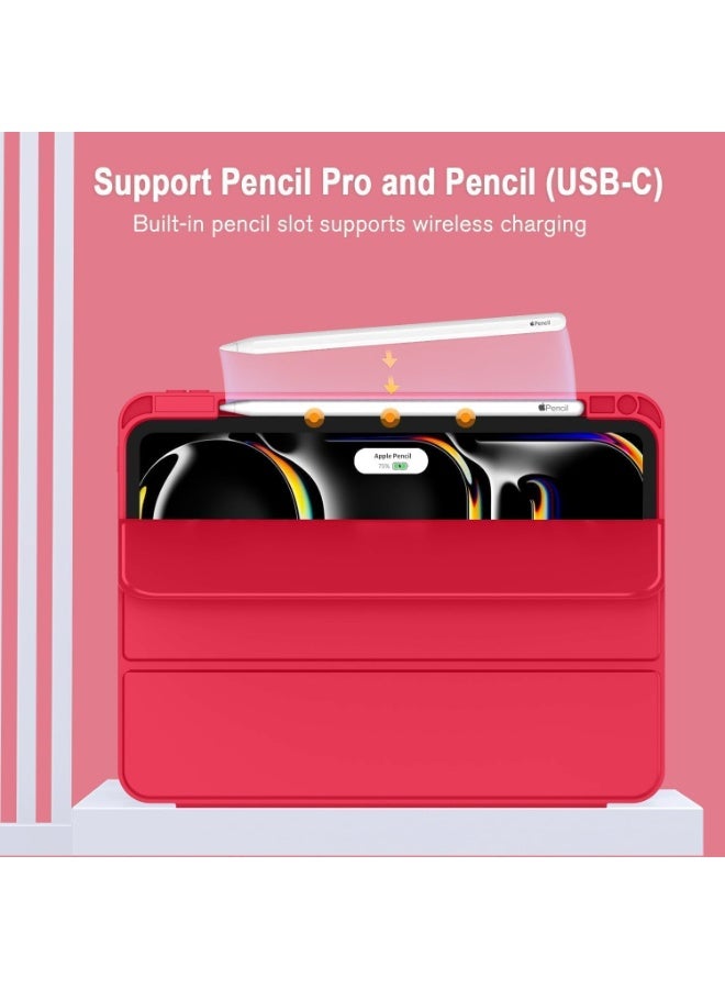 جاجيك Vibrant iPad Pro 11 Inch Case 2024 (5th Gen, M4) (Red) – Lightweight Smart Protective Cover with Built-in Pencil Slot, USB-C Pencil Charging Support, Auto Wake/Sleep Feature, Touch ID Access, Magnetic Foldable Trifold Stand for Desk or Travel - Image 4
