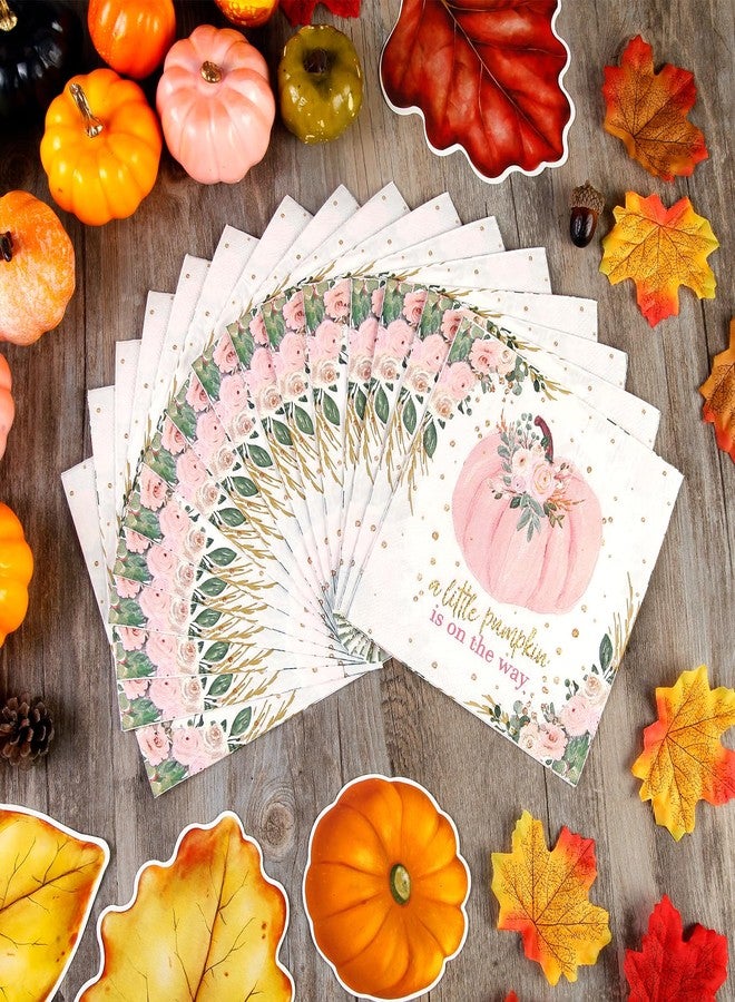 Quera A Little Pumpkin is On the Way Napkins, Little Pumpkin Baby Shower Decorations Pink Boy Girl Fall Paper Napkins Boy Girl Pumpkin Gender Reveal Party Decorations (6.5 x 6.5 In, 50-Pack) - Image 4