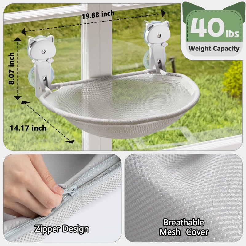 JUNSPOW Cat Window Perch Cordless, Foldable & Stable Cat Beds- Breathable Cat Window Hammock for Overlooking, Sunbathing and Climbing - Maximum Hold Up to 40lb - Image 5