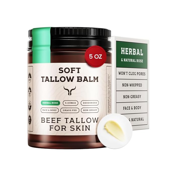 Ancestral Haven Beef Tallow for Skin - Tallow And Herbal Balm For Face - Gift Ready Box - Tallow Face Moisturizer - Tallow Balm - Grass Fed Tallow Face Cream Lotion (5.0 Oz, Herbal-Rose)