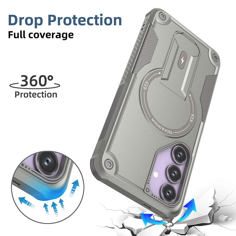 US LITE Back Cover for Samsung Galaxy S25 Plus with Portable Kickstand | Mag-Safe Compatible Magnetic Case | Shockproof Military Grade Protection | Extreme Protection Phone Cover – Grey - Image 3