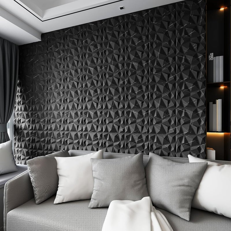Art3d لوحات تصميم الماس ثلاثية الأبعاد للديكور الداخلي، غرفة المعيشة، خلفية جدار التلفاز، غرفة النوم، إعداد الألعاب، 11.8" × 11.8"، رخام أسود، 33 عبوة - Image 3
