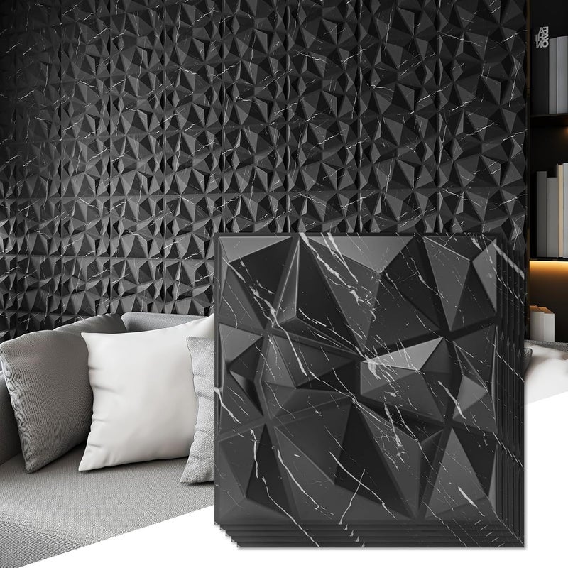 Art3d لوحات تصميم الماس ثلاثية الأبعاد للديكور الداخلي، غرفة المعيشة، خلفية جدار التلفاز، غرفة النوم، إعداد الألعاب، 11.8" × 11.8"، رخام أسود، 33 عبوة - Image 1