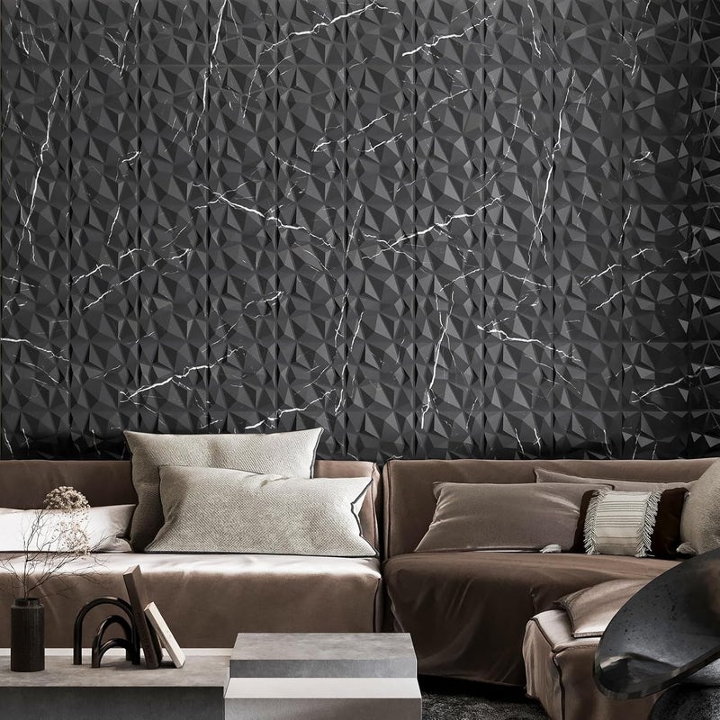 Art3d لوحات تصميم الماس ثلاثية الأبعاد للديكور الداخلي، غرفة المعيشة، خلفية جدار التلفاز، غرفة النوم، إعداد الألعاب، 11.8" × 11.8"، رخام أسود، 33 عبوة - Image 2