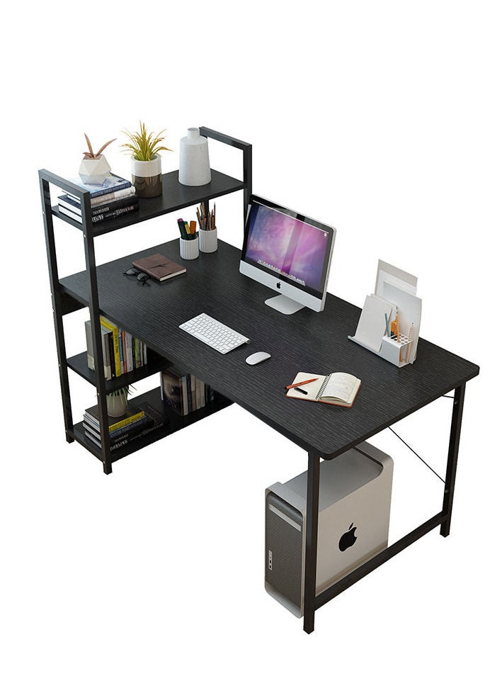 ZUIHAO - Home Office Workstatio Industrial Style Computer Desk with 4-Tiers Shelves Writing Desk Storage Shelves with Bookshelf for - Image 1