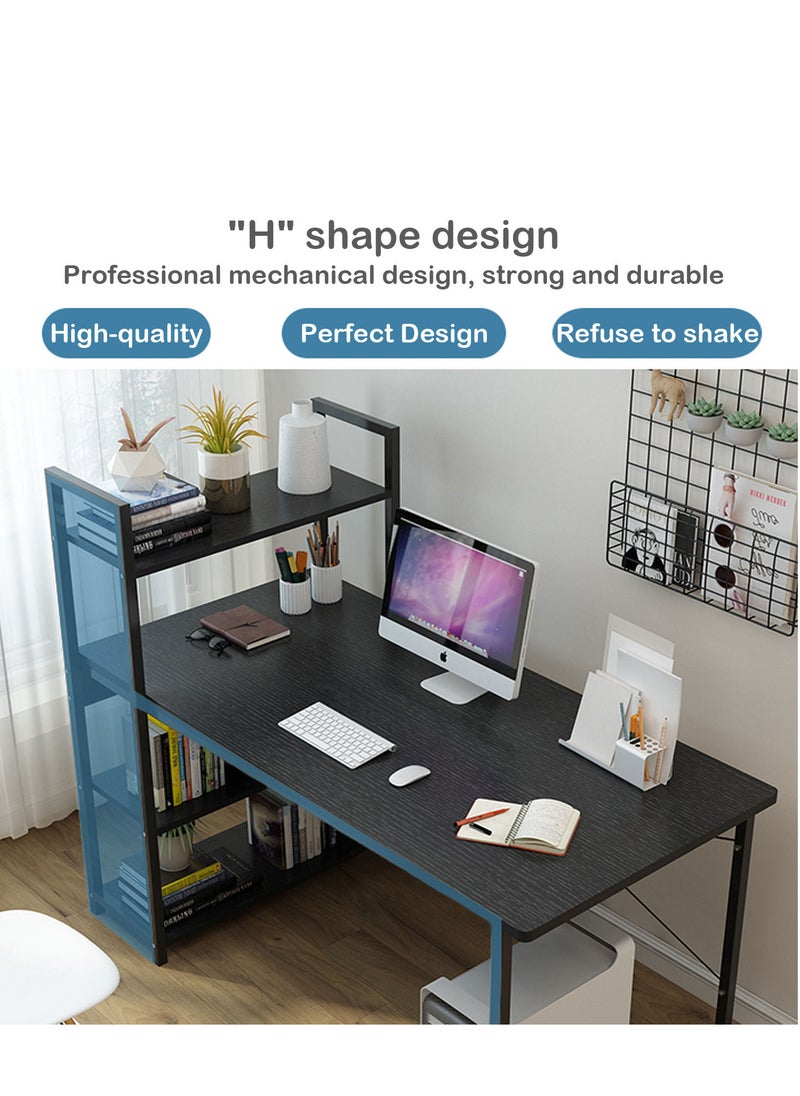ZUIHAO - Home Office Workstatio Industrial Style Computer Desk with 4-Tiers Shelves Writing Desk Storage Shelves with Bookshelf for - Image 1