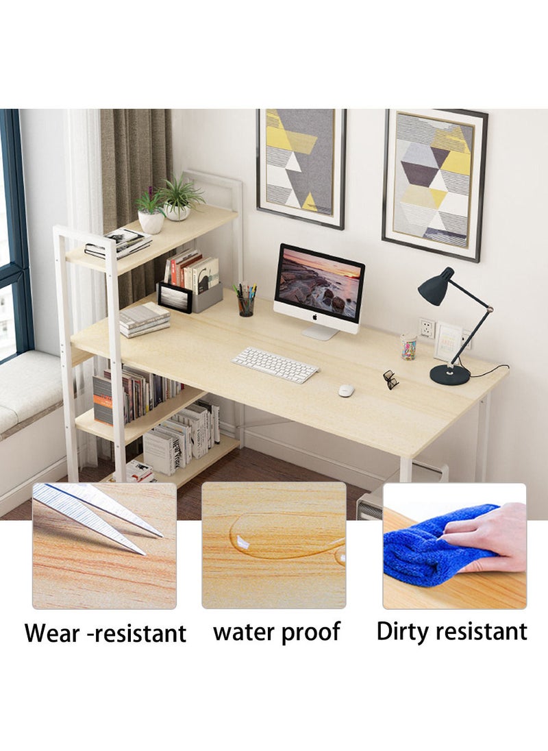 ZUIHAO - Home Office Workstatio Industrial Style Computer Desk with 4-Tiers Shelves Writing Desk Storage Shelves with Bookshelf for - Image 1