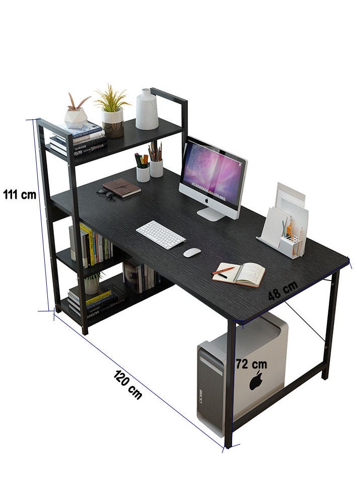 ZUIHAO - Home Office Workstatio Industrial Style Computer Desk with 4-Tiers Shelves Writing Desk Storage Shelves with Bookshelf for - Image 1