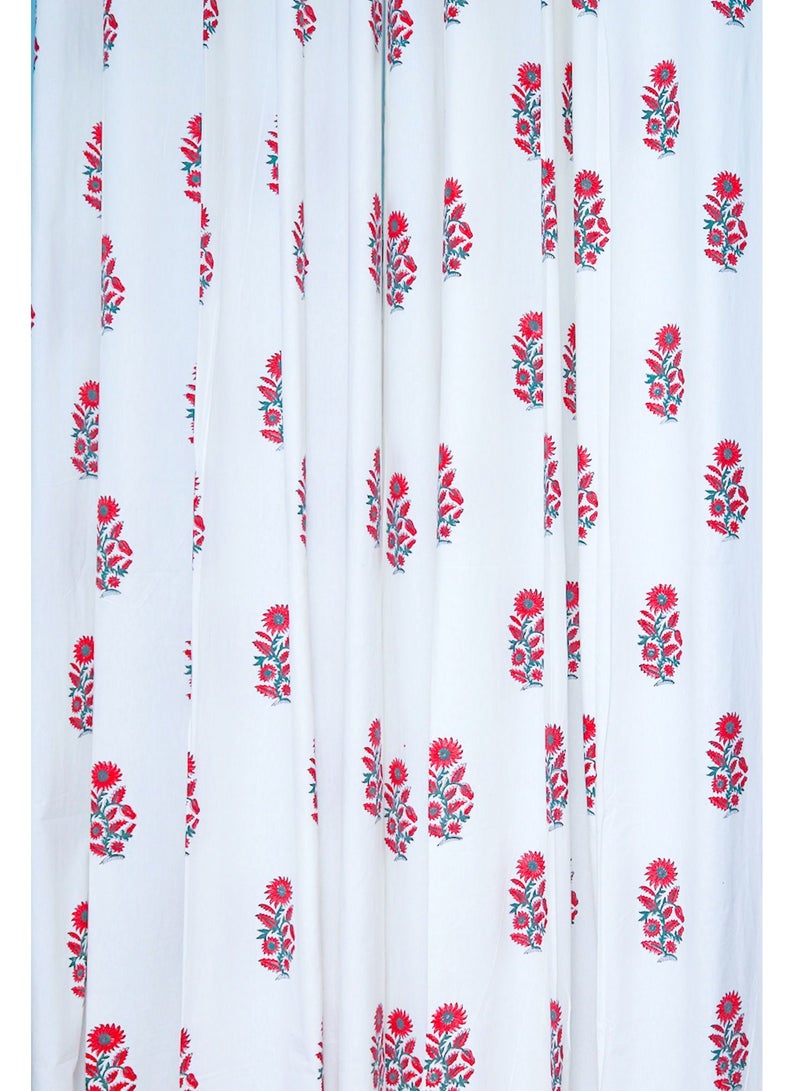OJARIYA Rosy Red Hand Block Printed Premium Organic Cotton Curtains 274 X 152 Cm - Image 3