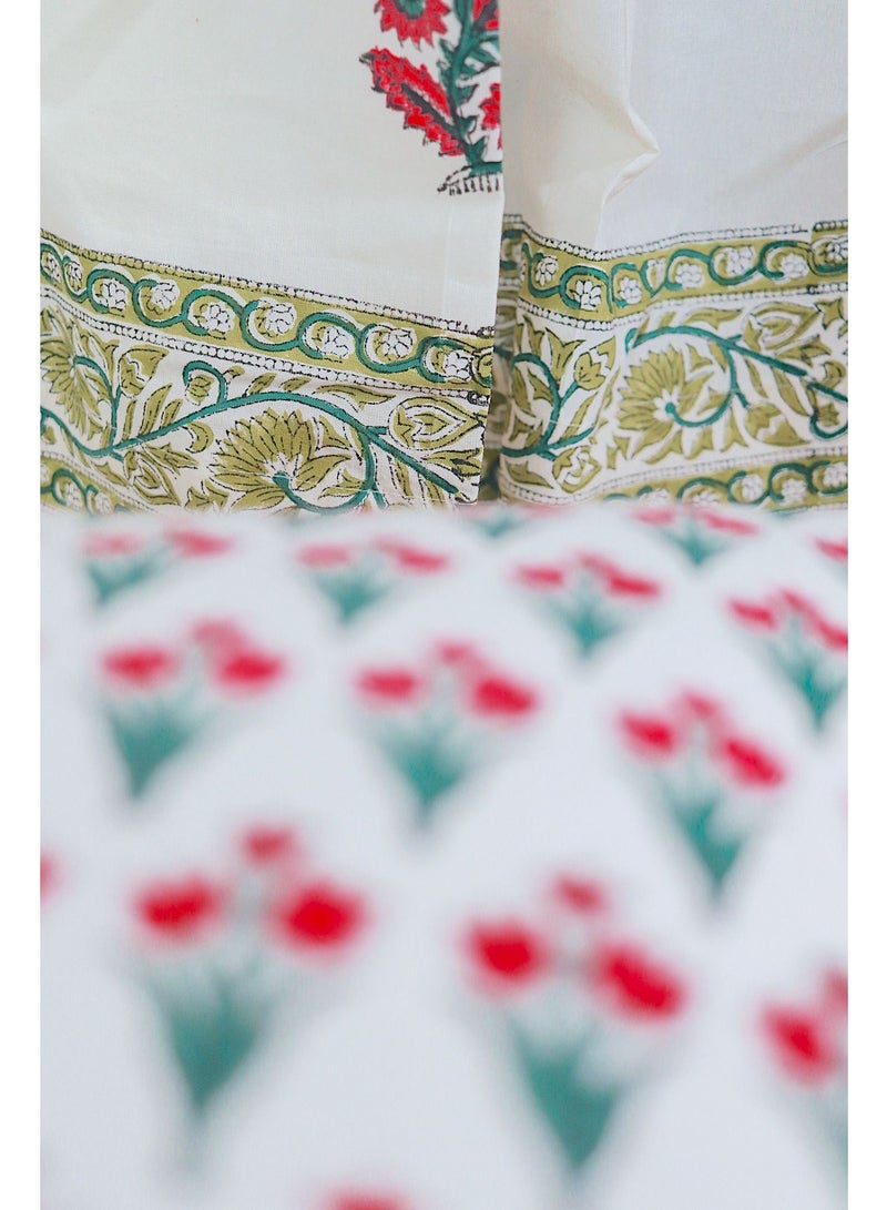 OJARIYA Rosy Red Hand Block Printed Premium Organic Cotton Curtains 274 X 152 Cm - Image 4